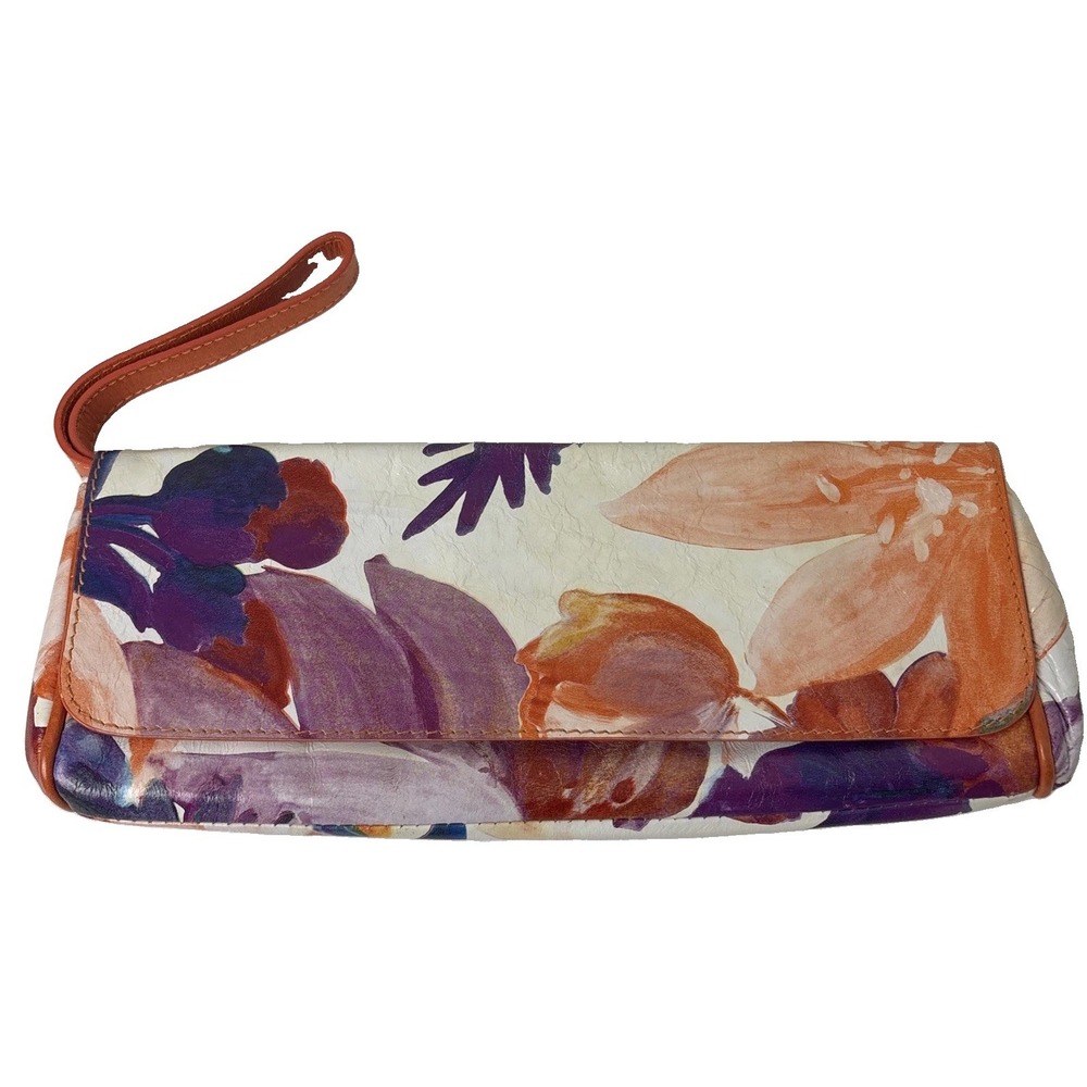 Maurizio Taiuti Clutch Leather Bag Floral Watercolor Wearable Art Italy